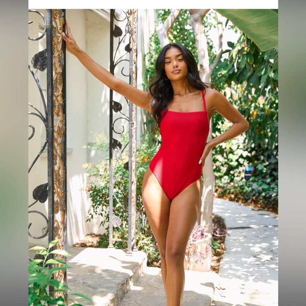 Bae Watch Square Neck Lace-Up One-Piece Swimsuit